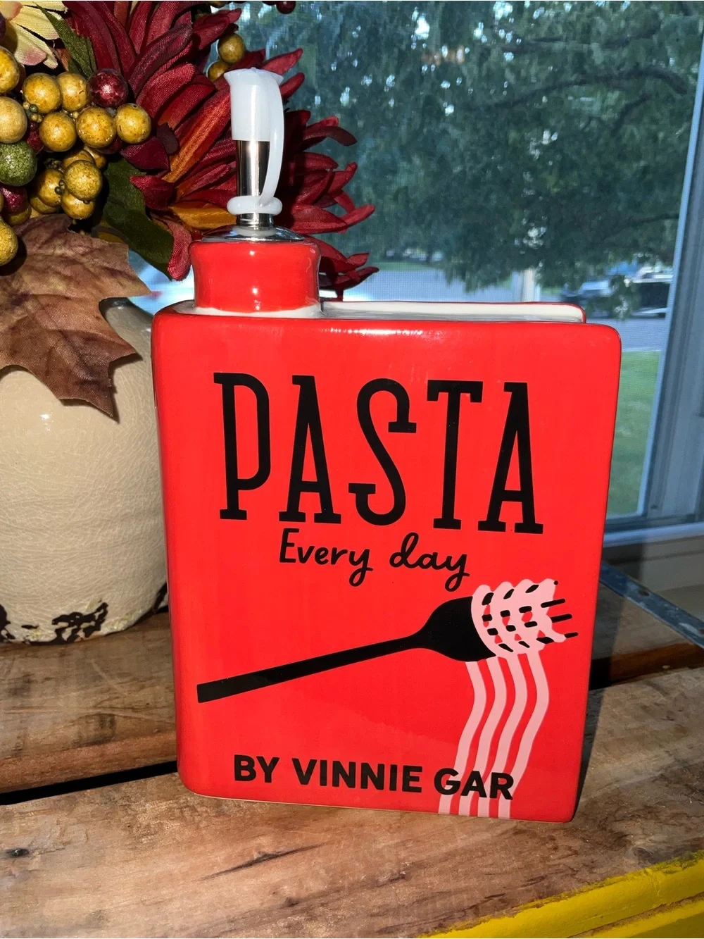 Red Pasta Every Day Cookbook Vinegar Bottle ~ New